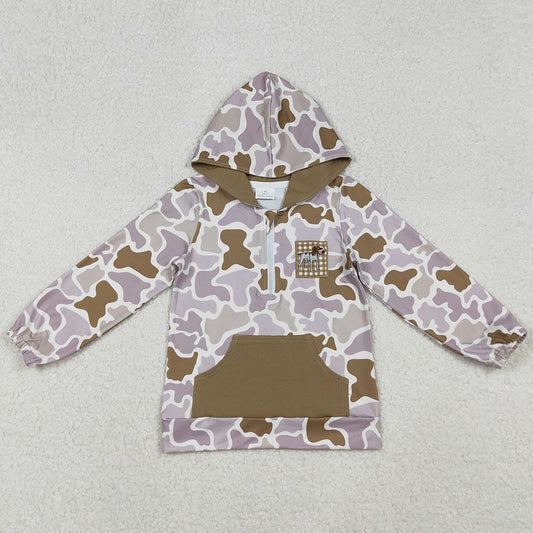 Embroidery Dog Duck Baby Boys Clothes Camo Pocket Zipper Hunting Hoodies Top BT1302 10.4