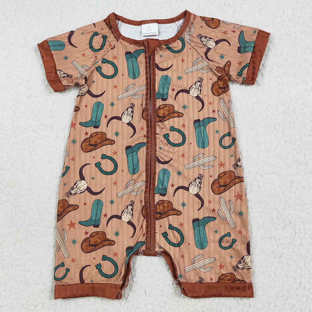 Baby Girls Rompers Short Sleeves Brown Boots Hats Western Bull Zipper Rompers SR3155 7.7