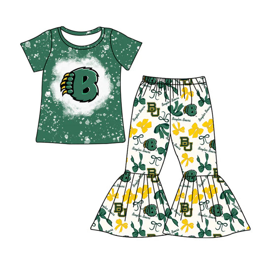 Preorder MOQ 5 bleached green B U top bow bell bottoms pants girls team clothes 8.21