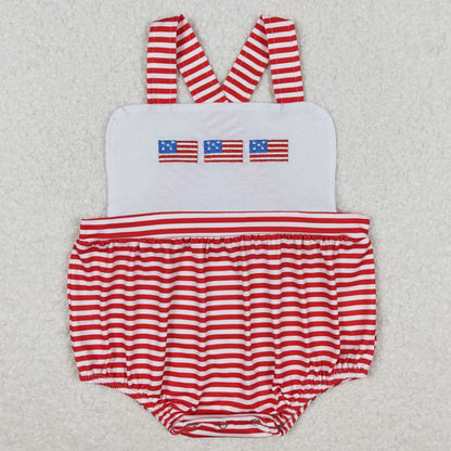 Infant Baby Boys Rompers Red Stripes Flags Straps Rompers SR1212