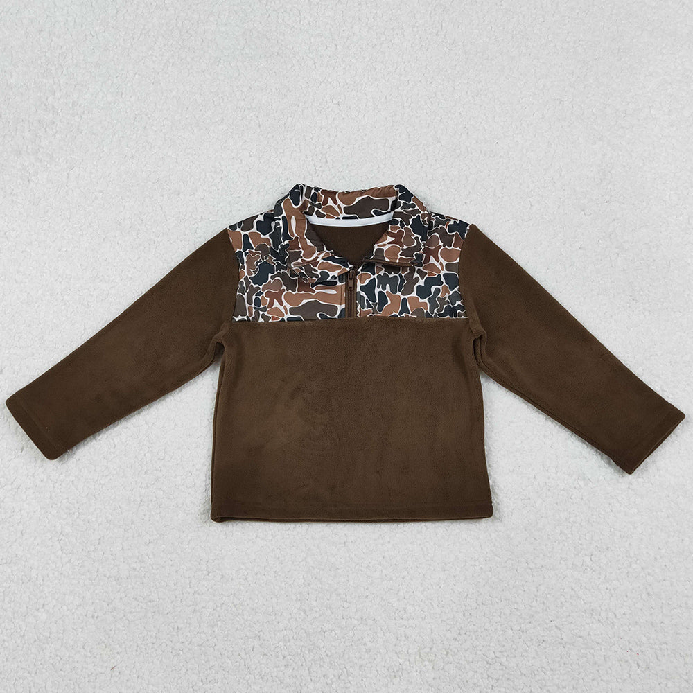 Baby Boys Clothes Dark Brown Camo Southern Zipper Pullovers Top BT1309 10.14