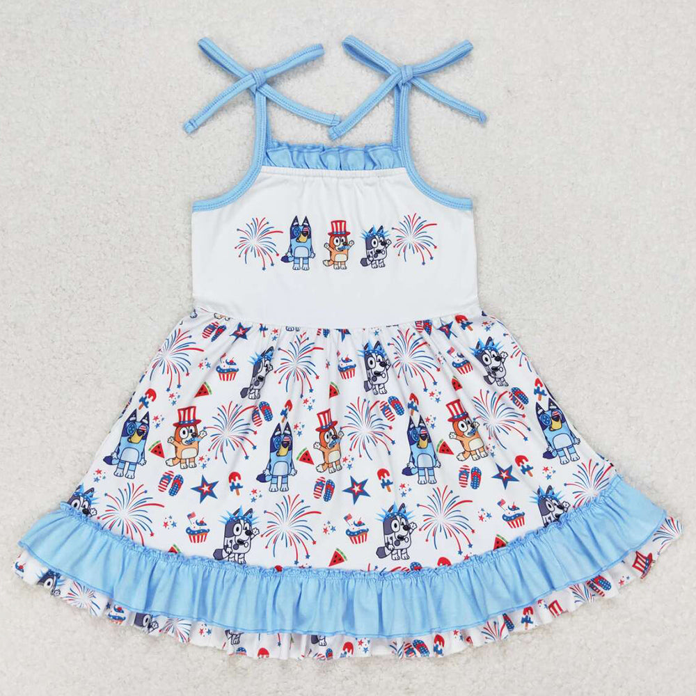 Baby Girls Dress 4th Of July Dog Straps Knee Length Dresses GSD1069