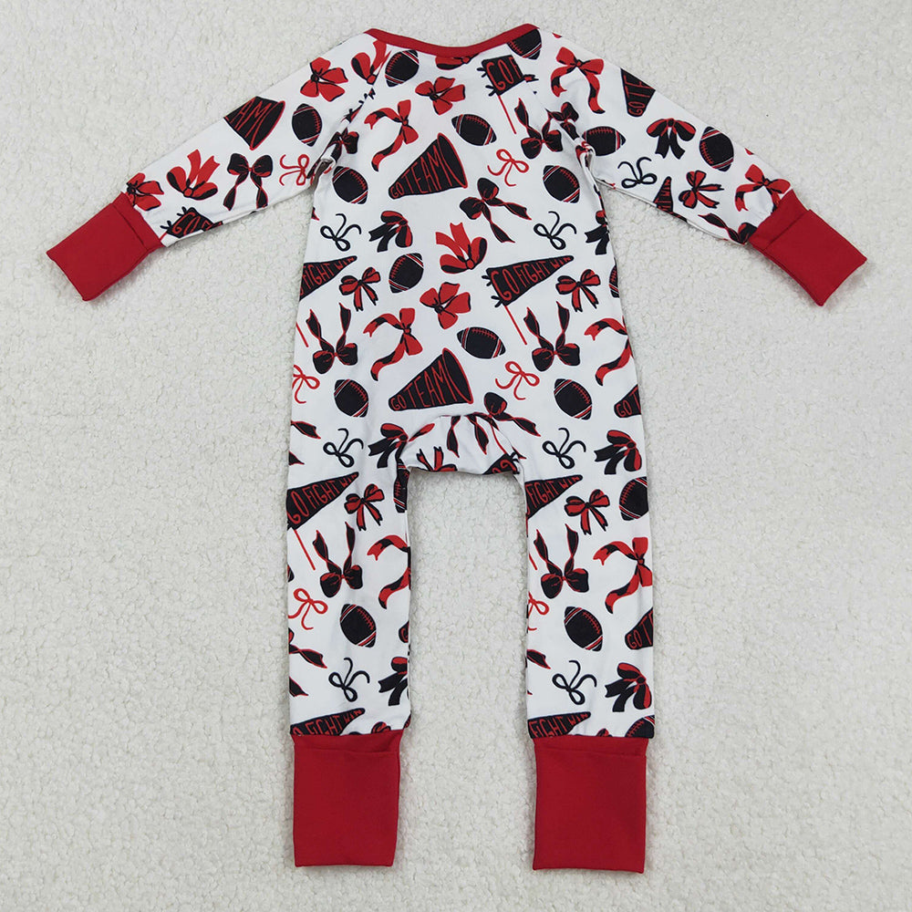 Baby Girls Rompers Red Bows Footballs Cheer Ruffle Zipper Rompers LR2512 9.1