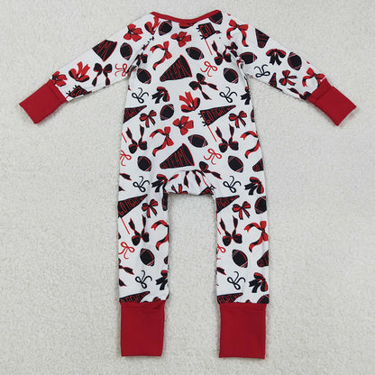 Baby Girls Rompers Red Bows Footballs Cheer Ruffle Zipper Rompers LR2512 9.1
