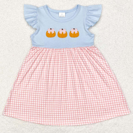 Baby Girls Dress Pumpkins Embroidery Checkered Knee Length Dresses GSD1421