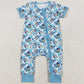 Baby Infant Boys Rompers Blue Checkered Dogs Short Sleeve Zip Rompers SR2454