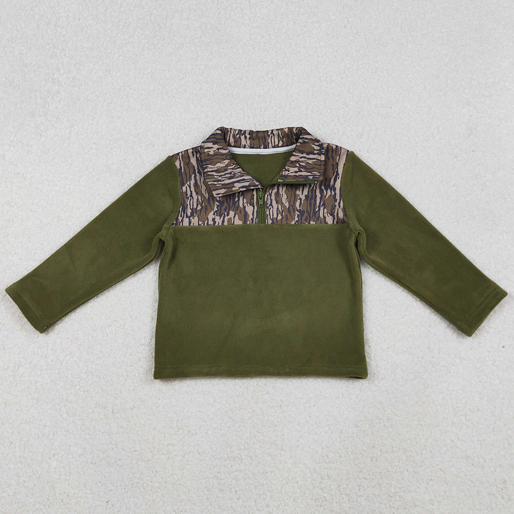 Baby Boys Clothes Olive Camo Southern Zipper Pullover Top BT1317 10.14
