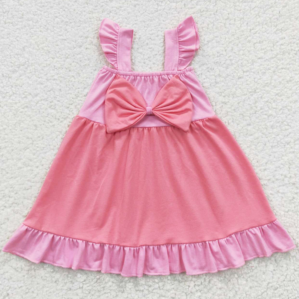 Baby Girls Dresses Pink Bow Summer Knee Length Dress GSD0340