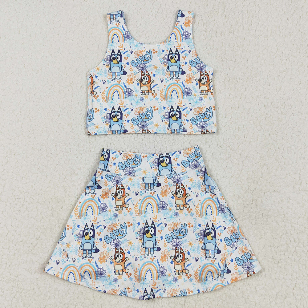 Baby Girls Clothes Sleeveless Cartoon Dogs Rainbows Top Skort Yoga Sets GSD2469 5.1