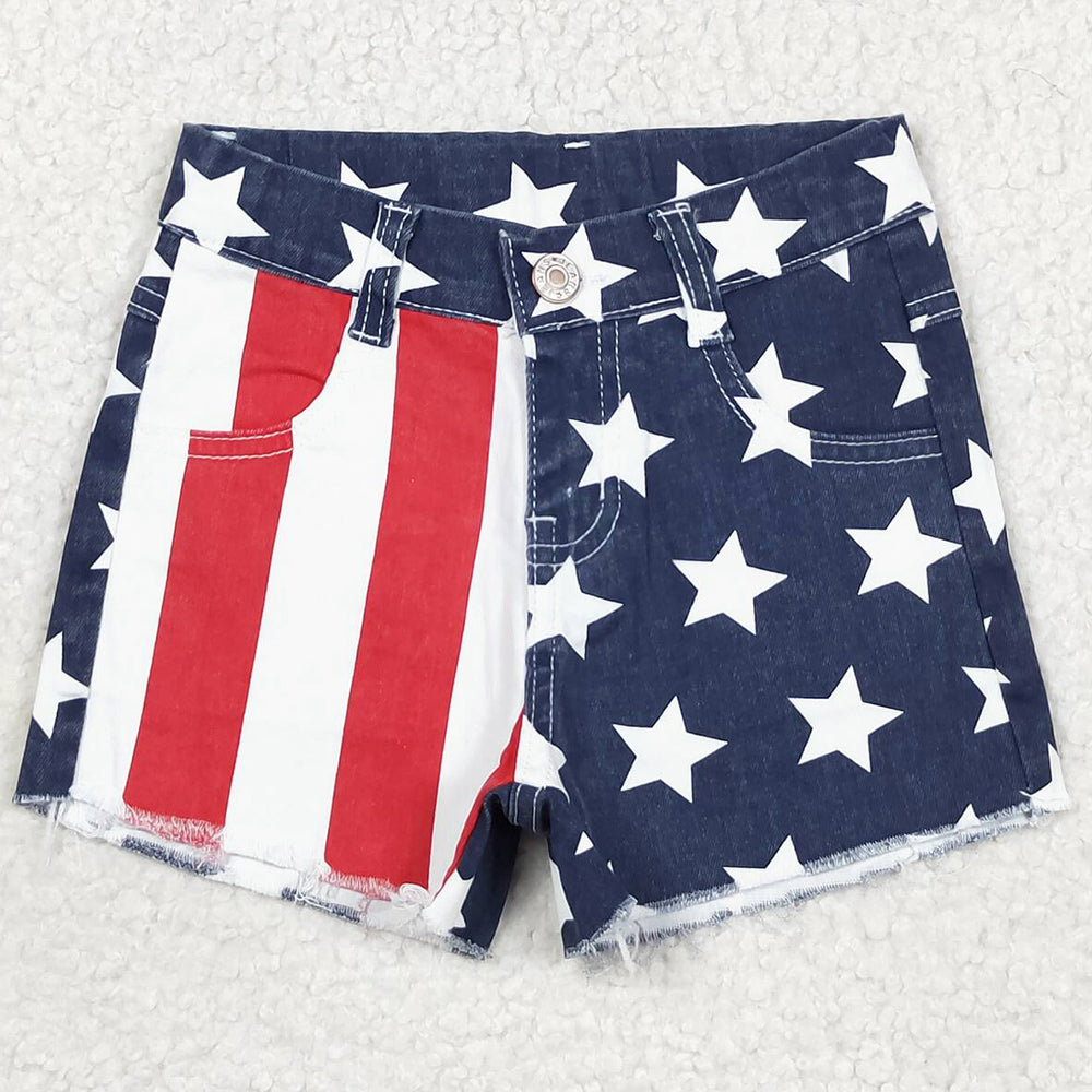 Baby Girls Jeans Shorts 4th Of July Stripes Stars Denim Shorts SS0168