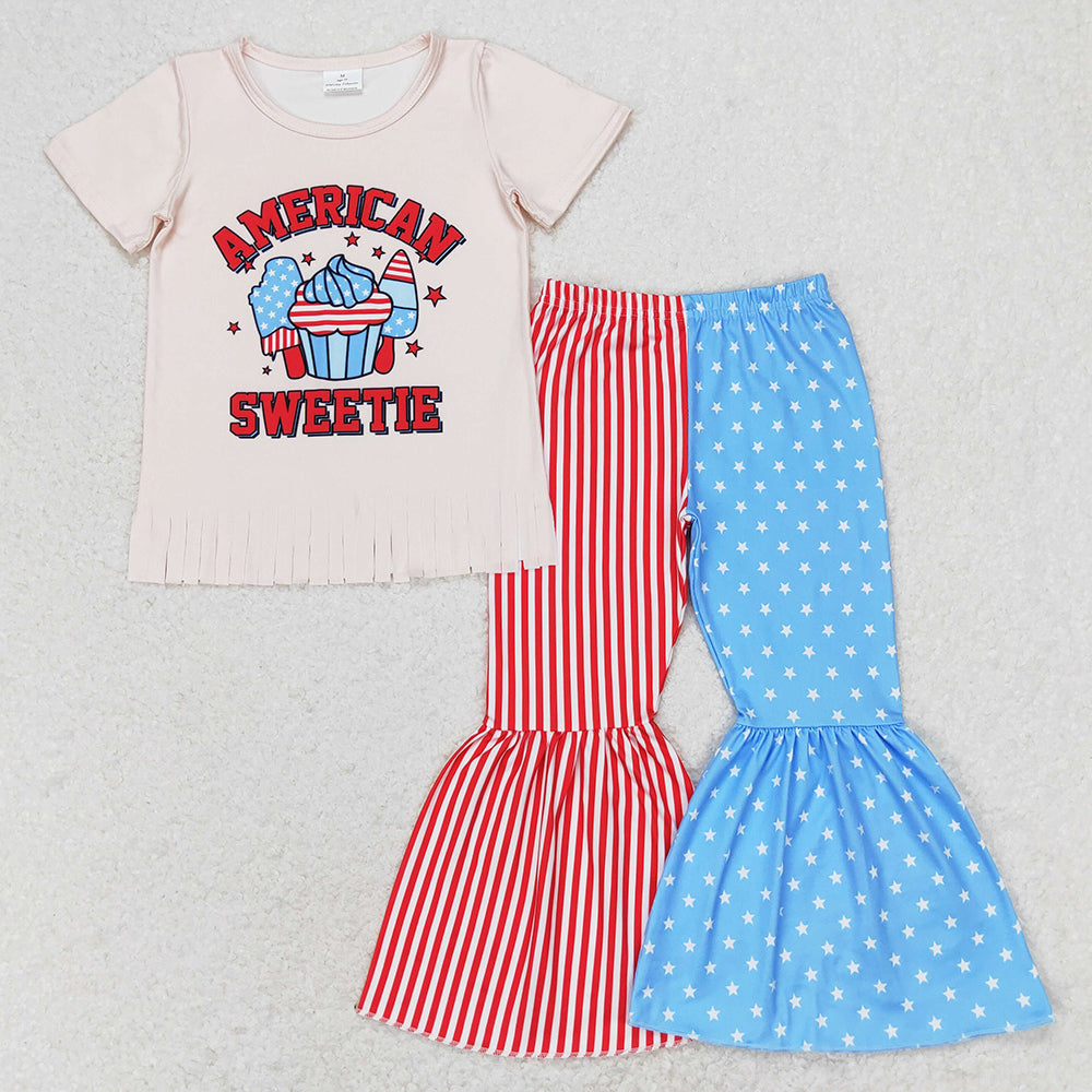 Baby Girls Clothes American Sweetie Tassel Tops Bell Pants Sets GSPO1485