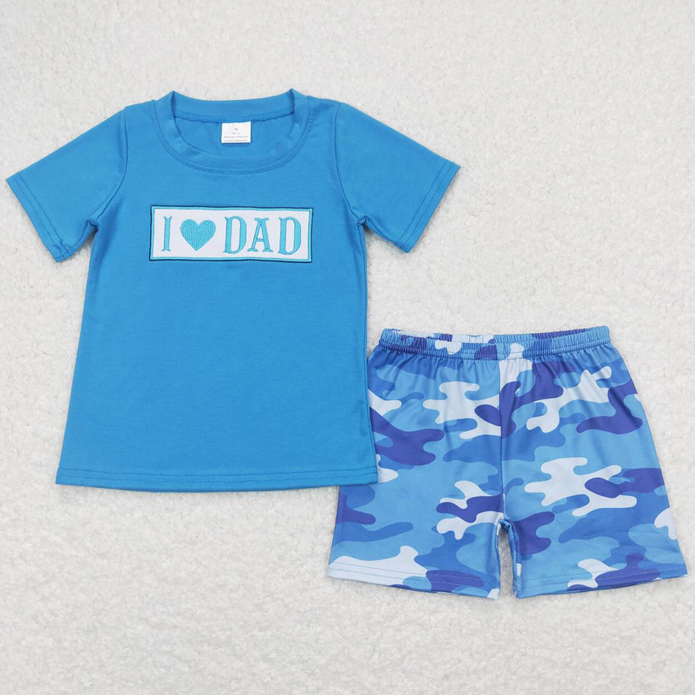 Baby Boys Clothes I Love Dad Shirt Tops Blue Camo Shorts Sets BSSO0455