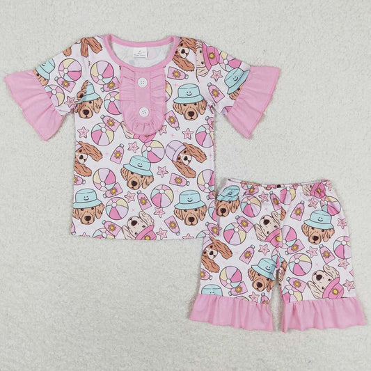 Baby Girls Pajamas Dogs Ball Shirt Top Summer Shorts Pajamas Sets GSSO0950