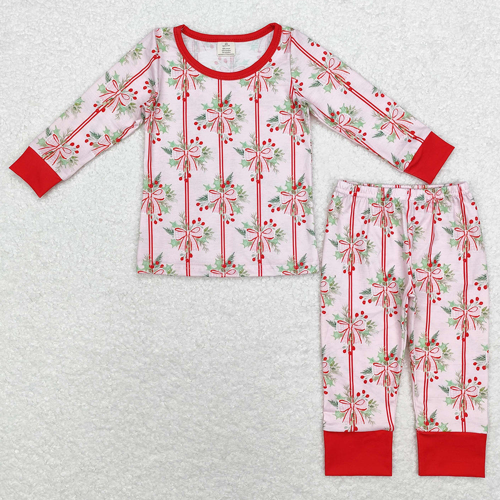 Baby Girls Pajamas Christmas Bows Red Bamboo Pajamas Sleepwear Sets GLP1476