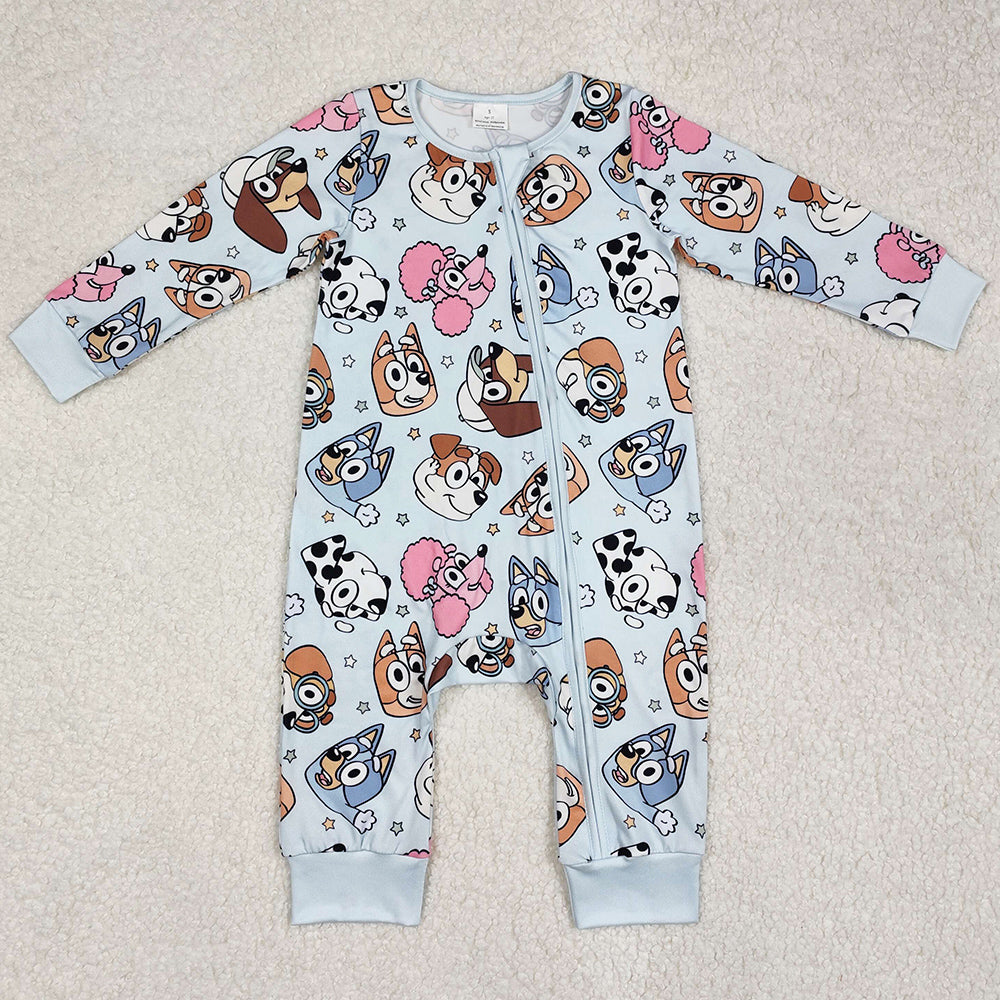 Baby Infant Boys Rompers Blue Cute Dogs Cartoon Zip Rompers LR2062