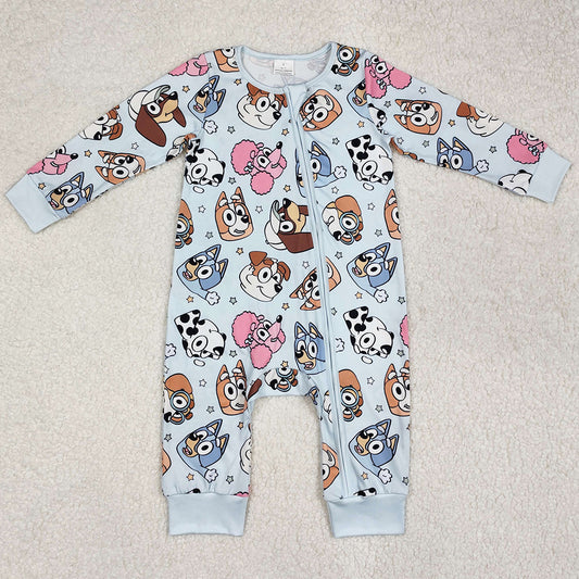 Baby Infant Boys Rompers Blue Cute Dogs Cartoon Zip Rompers LR2062