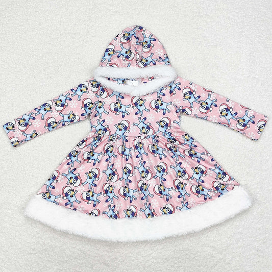 Baby Girls Dress Christmas Dogs Hooded Knee Length Dresses GLD0724