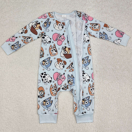 Baby Infant Boys Rompers Blue Cute Dogs Cartoon Zip Rompers LR2062