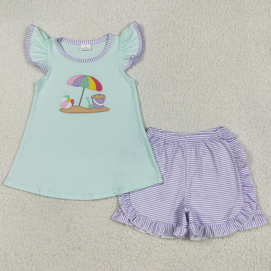 Embroidery Baby Boys Clothes Short Sleeves Beach Top Blue Stripe Shorts Sets BSSO1485 6.19