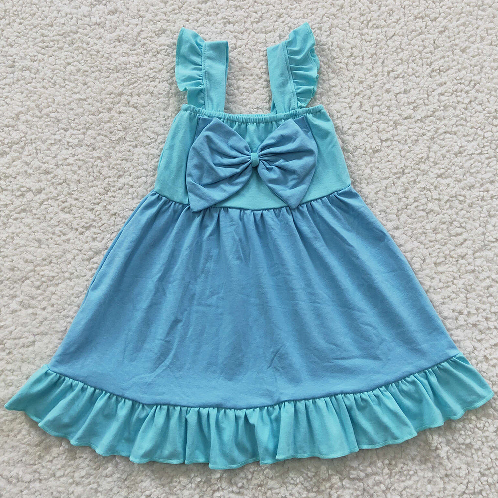 Baby Girls Dresses Blue Bow Summer Knee Length Dress GSD0341