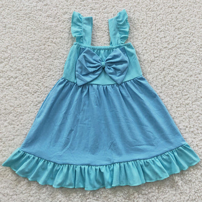 Baby Girls Dresses Blue Bow Summer Knee Length Dress GSD0341