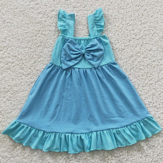 Baby Girls Dresses Blue Bow Summer Knee Length Dress GSD0341