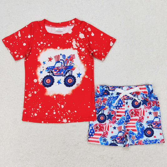 Baby Boys Clothes 4th Of July Truck Tee Top Summer Shorts Sets BSSO0583