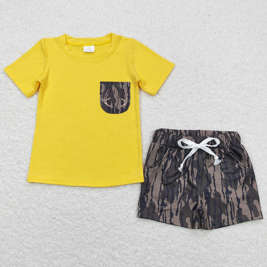 Baby Boys Clothes Deer Camo Pocket Shirt Top Shorts Sets BSSO0609