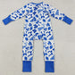 Baby Girls Rompers Blue Bows Cheer Footballs Ruffle Zipper Footie Rompers LR2511 9.2