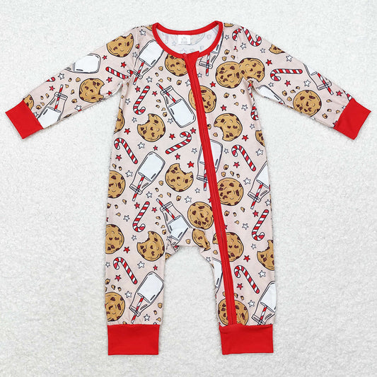 Baby Infant Boys Rompers Christmas Cookie Milk Zip Bamboo Rompers LR1426