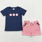 Baby Girls Clothes Baseball Embroidery Tunic Tops Ruffle Shorts Sets GSSO0405