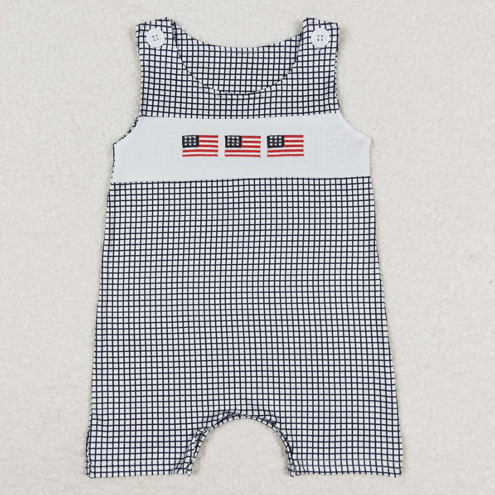 Infant Baby Boys Rompers Blue Checkered Flag 4th of July Rompers SR1001