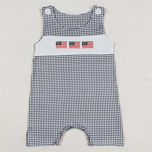 Infant Baby Boys Rompers Blue Checkered Flag 4th of July Rompers SR1001