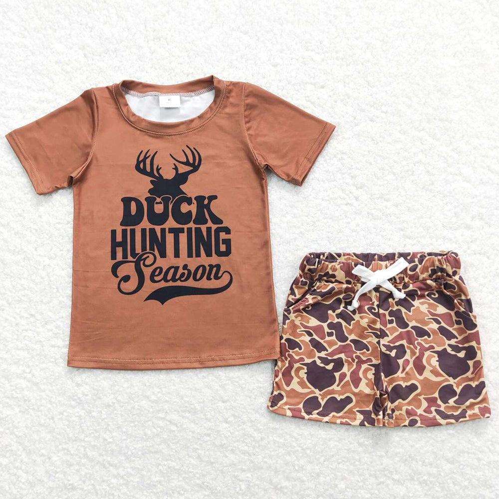 Baby Boys Clothes Duck Hunting Season Brown Tee Shirts Shorts Sets BSSO0340