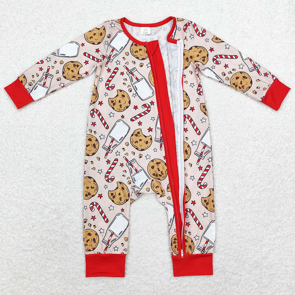 Baby Infant Boys Rompers Christmas Cookie Milk Zip Bamboo Rompers LR1426