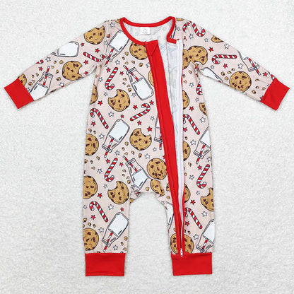 Baby Infant Boys Rompers Christmas Cookie Milk Zip Bamboo Rompers LR1426