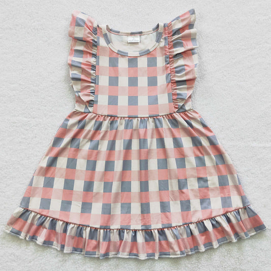 Boutique Baby Girls Dresses Plaid Ruffle Knee Length Dress GSD0364