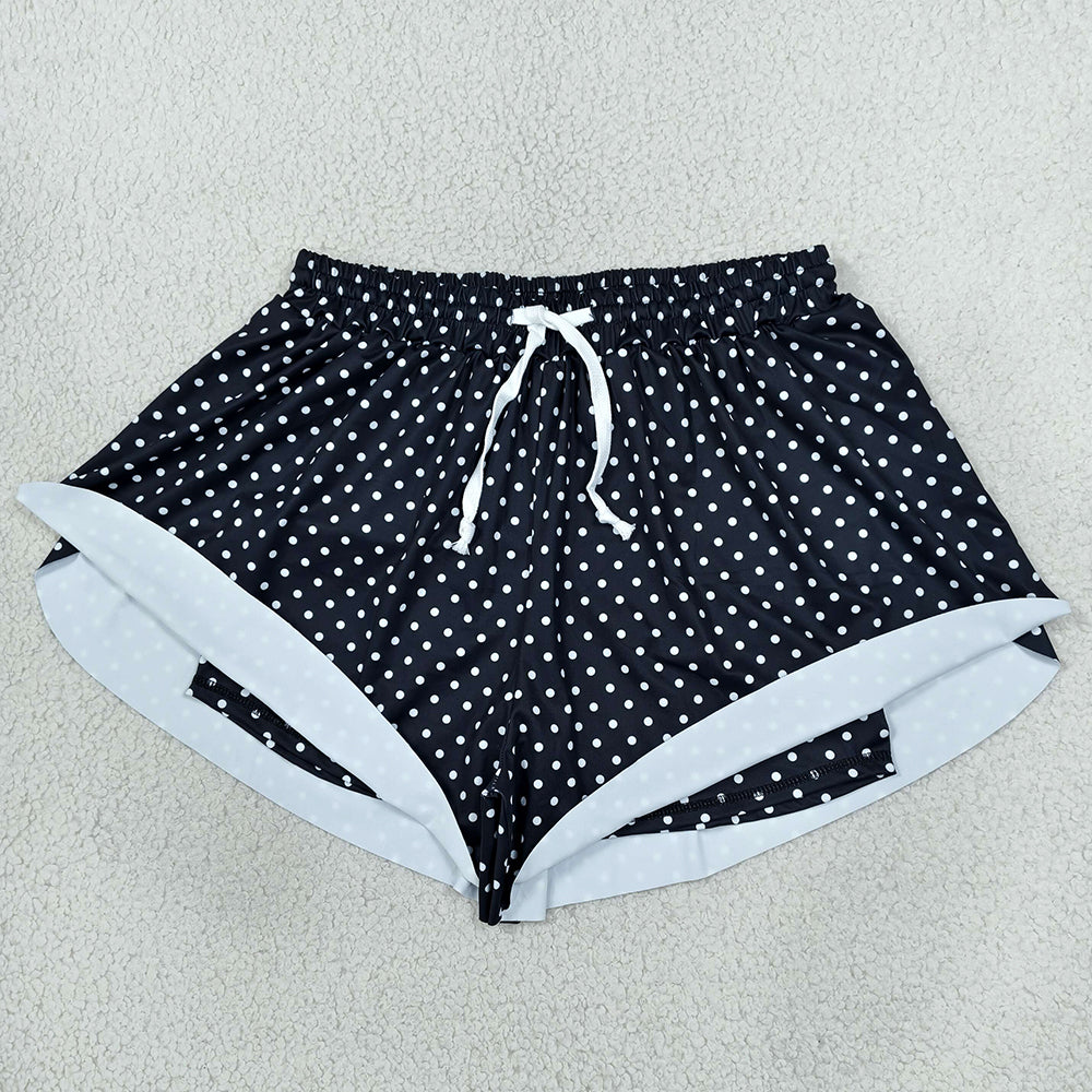 Adult Women Shorts Black Polka Dots Yoga Active Butterfly Shorts Bottom SS0975