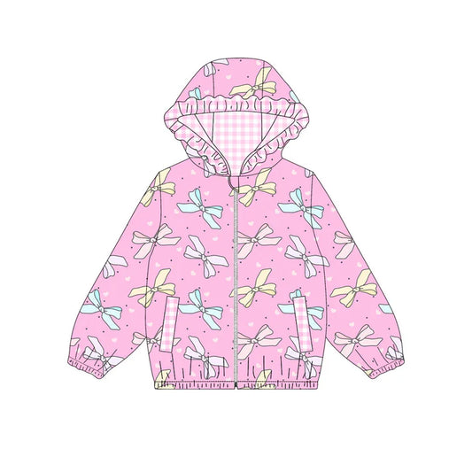Preorder (moq 8)Baby Girls Pink Hearts Bows Pocket Zipper Valentine Ruffle Hoodies Jackets Top 9.23