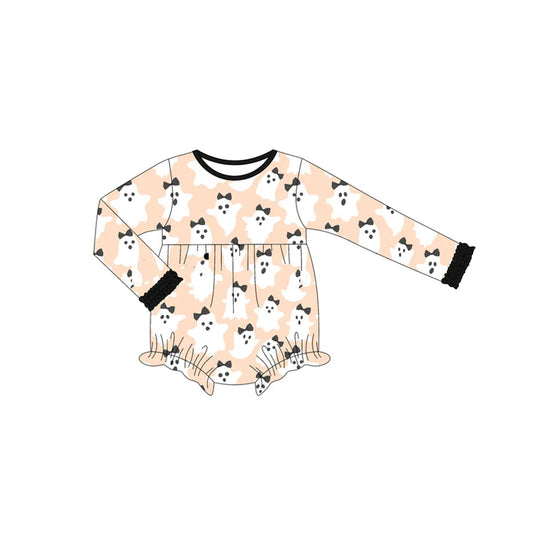 Preorder (moq 5)Baby Girls Long Ruffle Sleeves Bow Ghosts Plaid Bummies Rompers 6.13