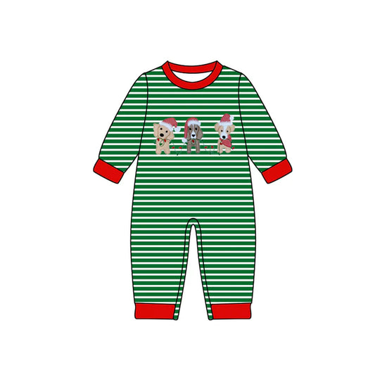 Preorder(moq 5)Baby Infant Boys Green Stripes Dogs Pants Christmas Rompers 7.30