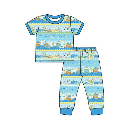 Preorder (moq 5)Baby Boys Animals Beach Boats Top Pants Pajamas Sets 12.1