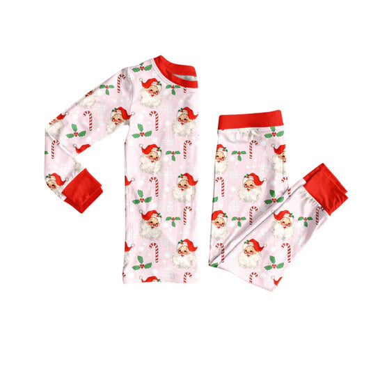 Preorder (moq 5)Baby Girls Long Sleeves Red Santa Candy Cane Top Pant Pajamas Sets 5.28