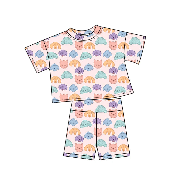 Preorder (moq 5)Baby Girls Colorful Dogs Top Shorts Clothes Sets 12.6