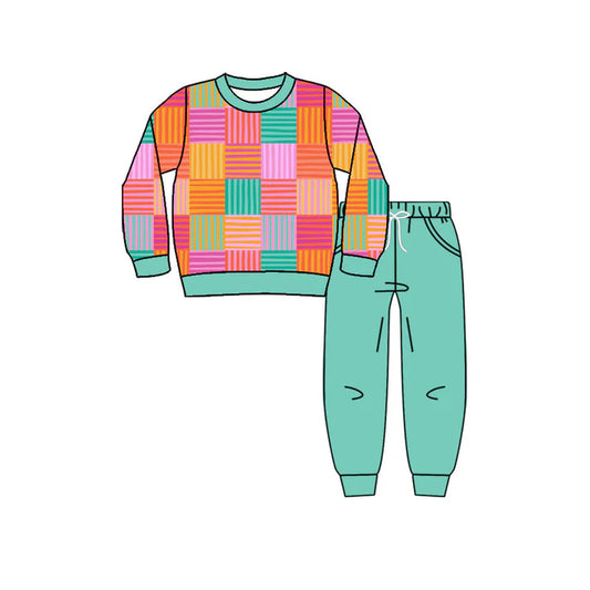 Preorder(moq 8)Baby Boys Colorful Stripe Checked Top Pockets Pants Clothes Sets 9.26