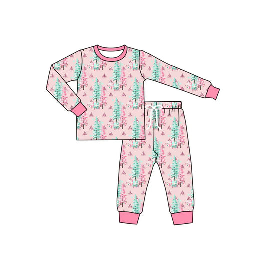 Preorder (moq 5)Baby Boys Long Sleeves Pink Trees Plaid Top Pant Pajamas Sets 6.11