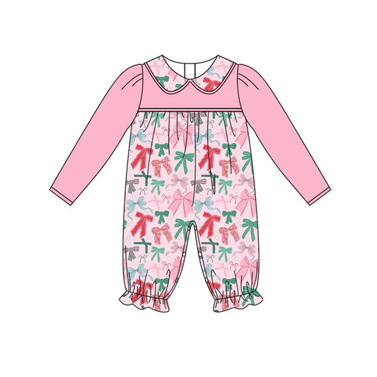 Preorder (moq 5)Baby Girls Pink Long Sleeves Colorful Bows Ruffle Pant Rompers 5.27