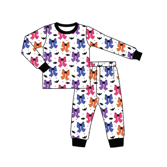 Preorder (moq 5)Baby Boys Long Sleeves Colorful Bows Bats Plaid Top Pant Pajamas Sets 6.11