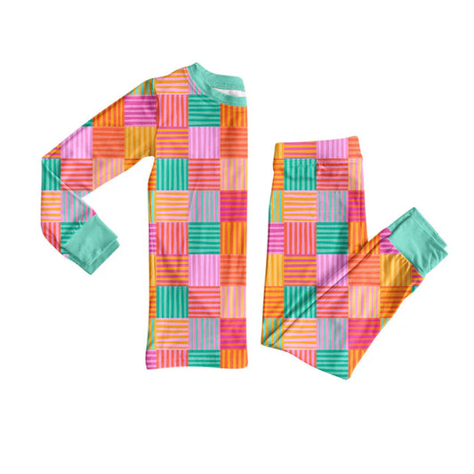 Preorder(moq 8)Baby Girls Colorful Stripe Checked Top Pants Pajamas Sets 9.26