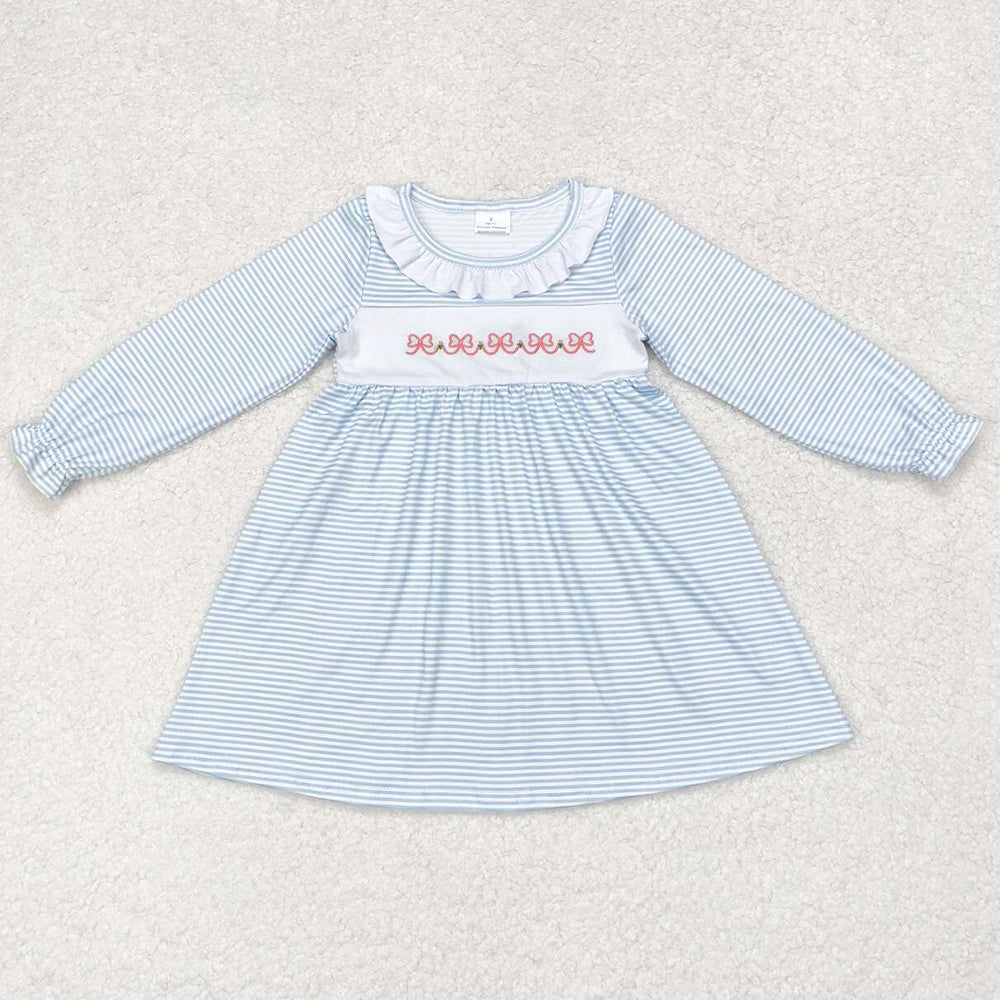 Baby Girls Dress Blue Stripes Bows Knee Length Dresses GLD0508